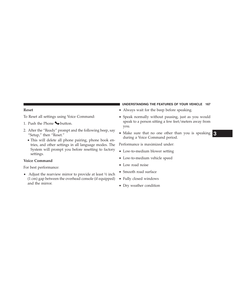 Reset, Voice command | Dodge 2015 Grand_Caravan - Owner Manual User Manual | Page 169 / 703