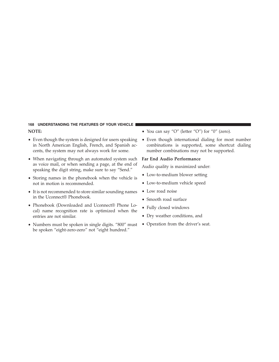 Far end audio performance | Dodge 2015 Grand_Caravan - Owner Manual User Manual | Page 170 / 703