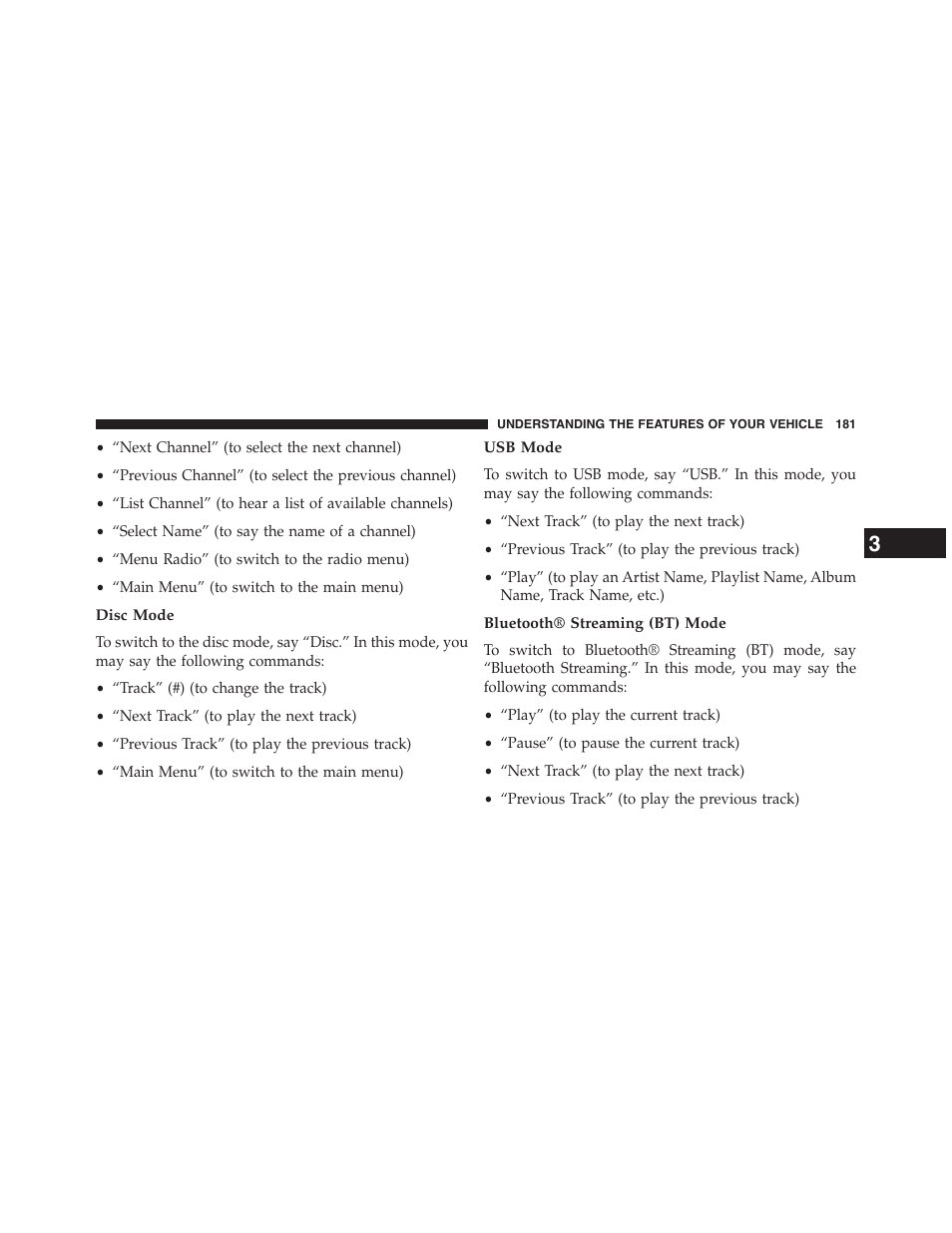 Disc mode, Usb mode, Bluetooth® streaming (bt) mode | Dodge 2015 Grand_Caravan - Owner Manual User Manual | Page 183 / 703
