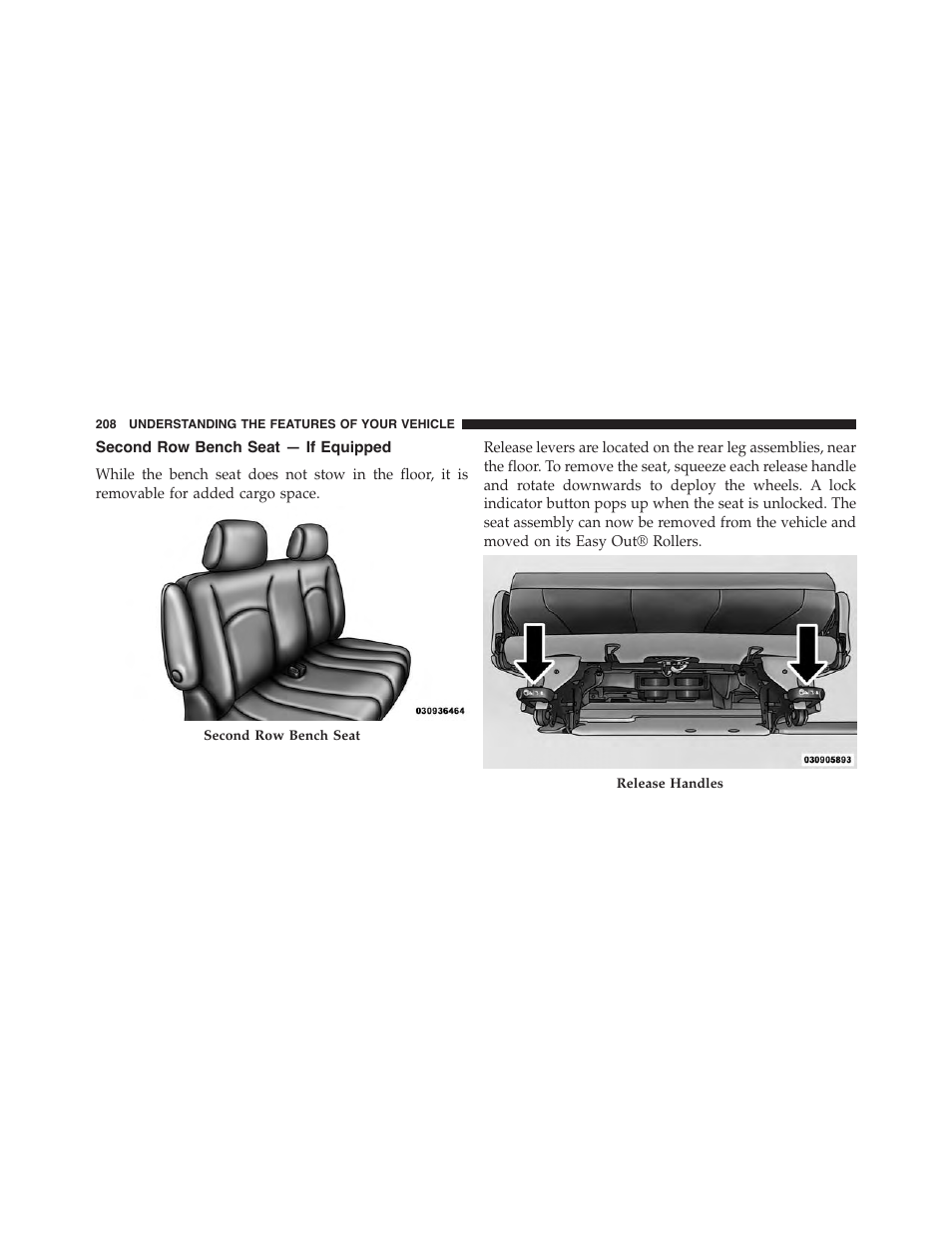 Second row bench seat — if equipped | Dodge 2015 Grand_Caravan - Owner Manual User Manual | Page 210 / 703