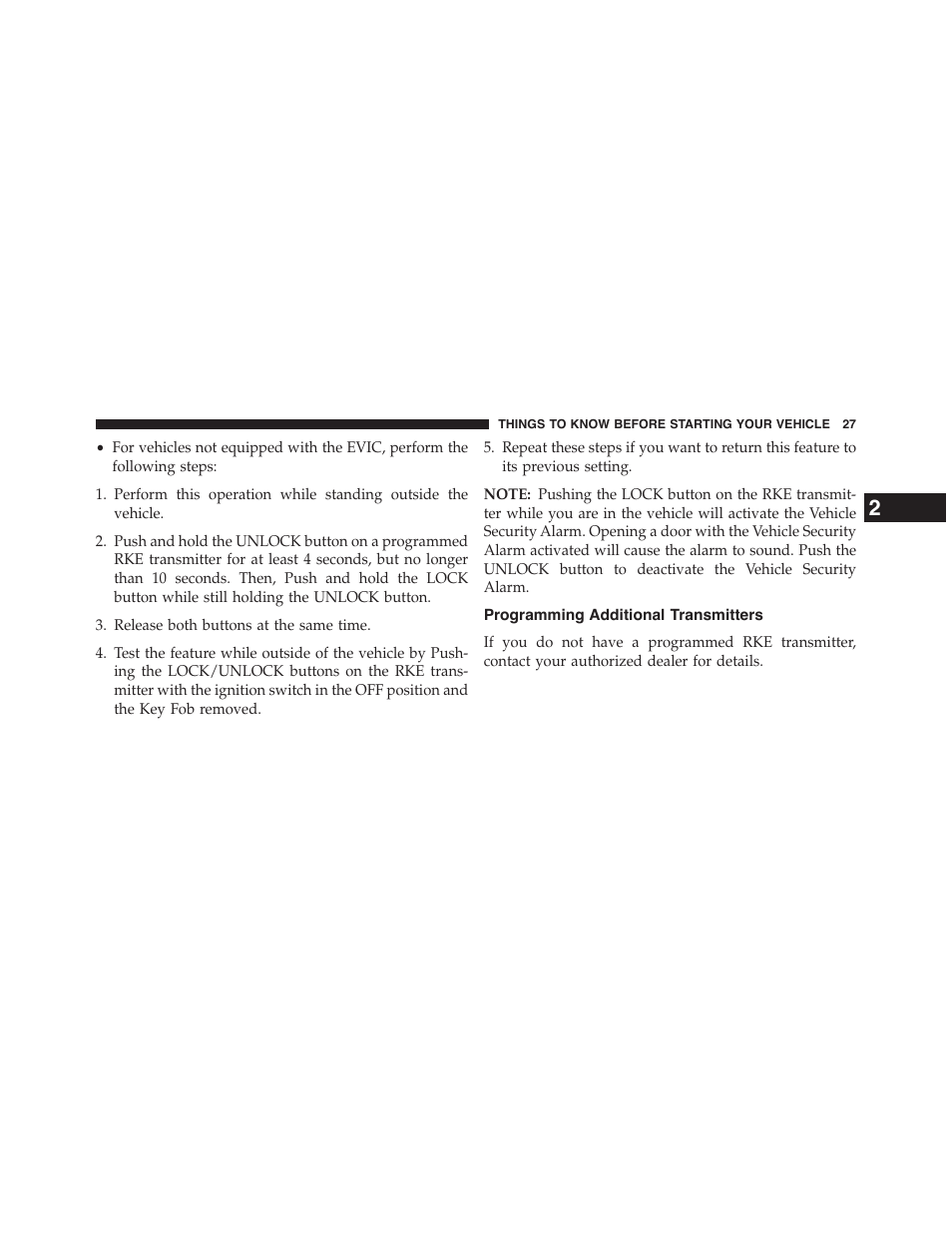 Programming additional transmitters | Dodge 2015 Grand_Caravan - Owner Manual User Manual | Page 29 / 703