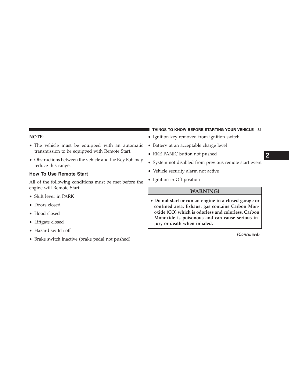 How to use remote start | Dodge 2015 Grand_Caravan - Owner Manual User Manual | Page 33 / 703