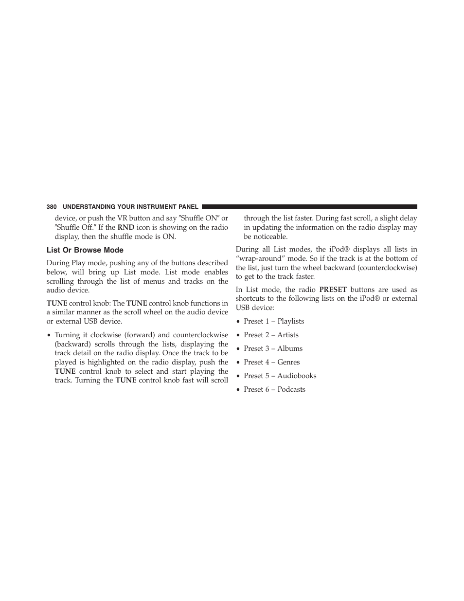 List or browse mode | Dodge 2015 Grand_Caravan - Owner Manual User Manual | Page 382 / 703