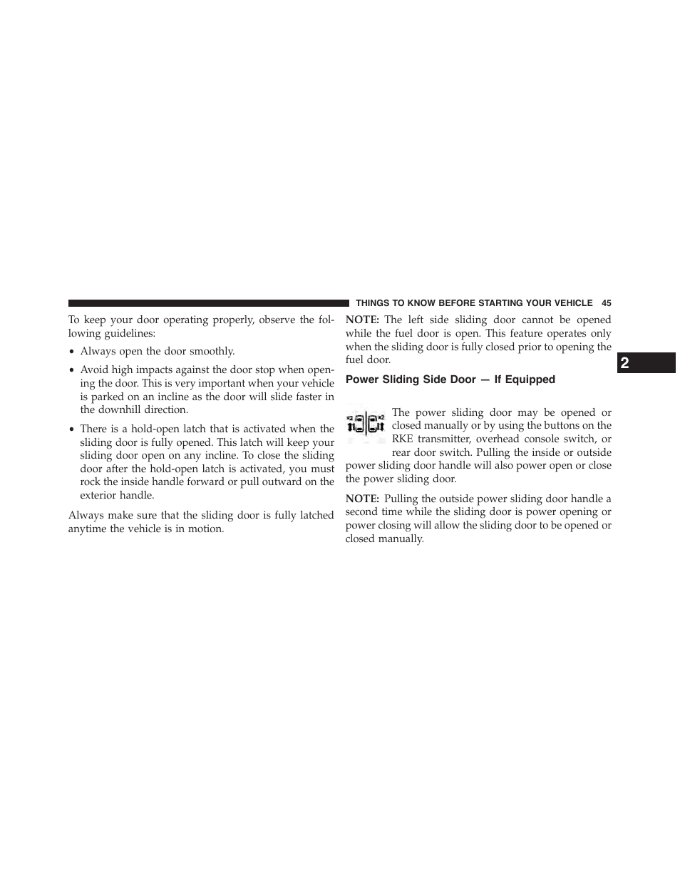 Power sliding side door — if equipped | Dodge 2015 Grand_Caravan - Owner Manual User Manual | Page 47 / 703