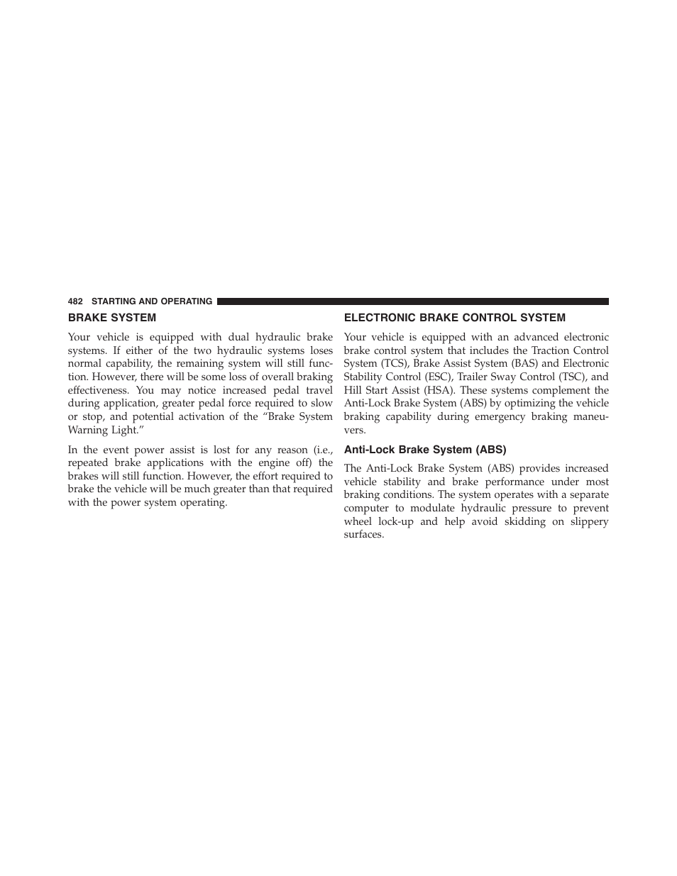 Brake system, Electronic brake control system, Anti-lock brake system (abs) | Dodge 2015 Grand_Caravan - Owner Manual User Manual | Page 484 / 703