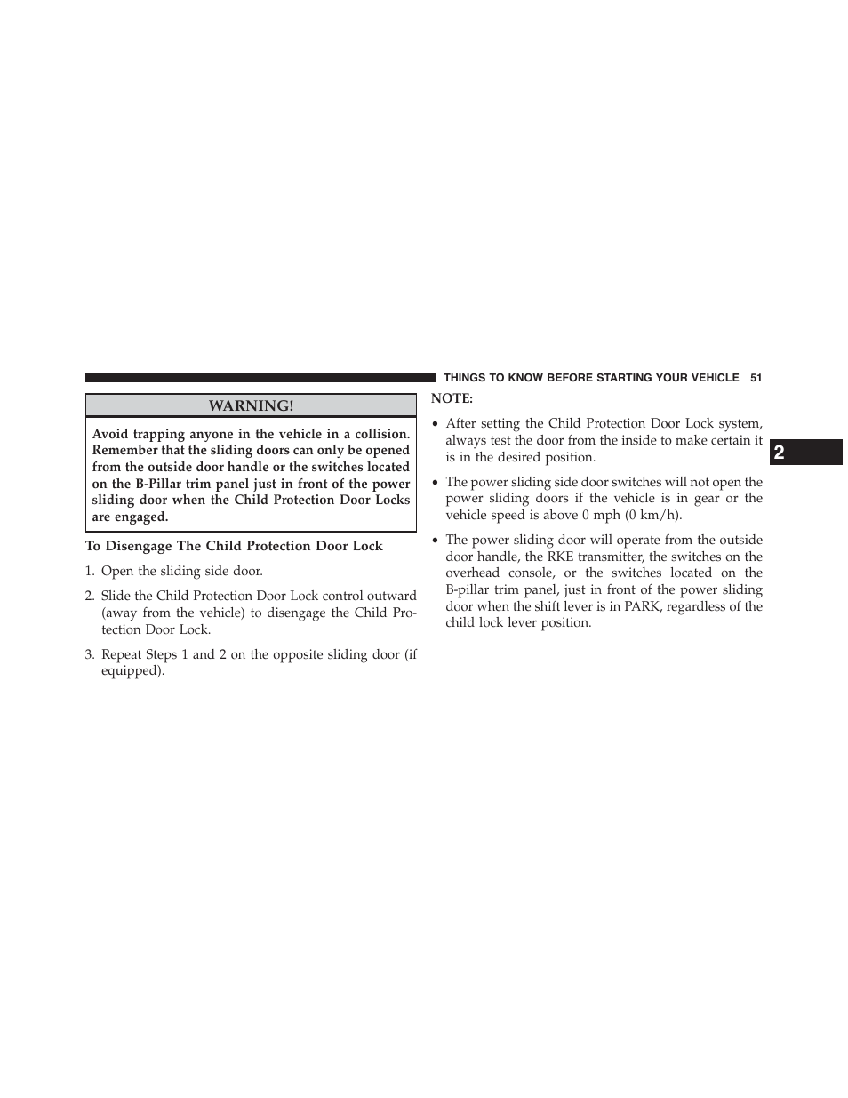 To disengage the child protection door lock | Dodge 2015 Grand_Caravan - Owner Manual User Manual | Page 53 / 703