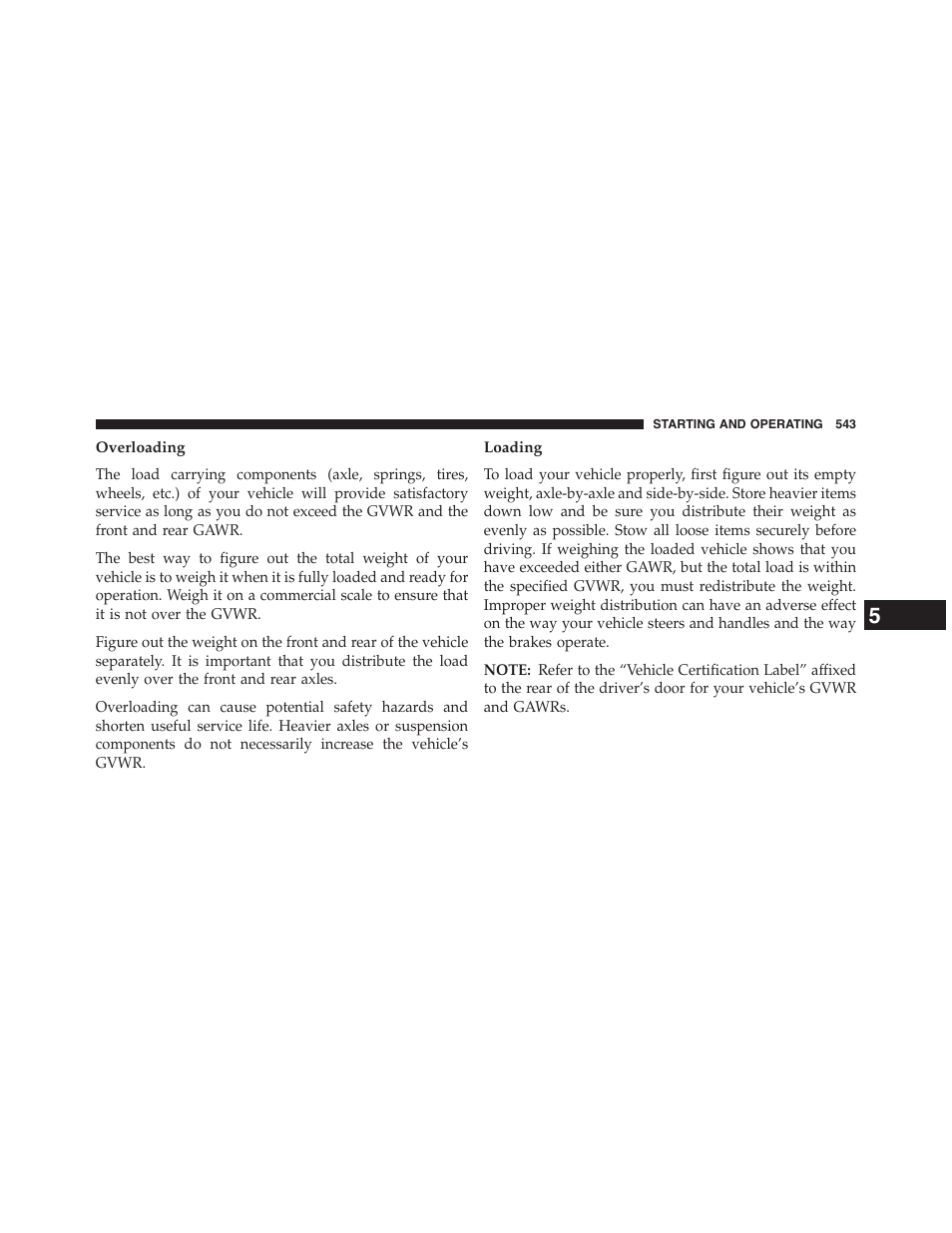 Overloading, Loading | Dodge 2015 Grand_Caravan - Owner Manual User Manual | Page 545 / 703