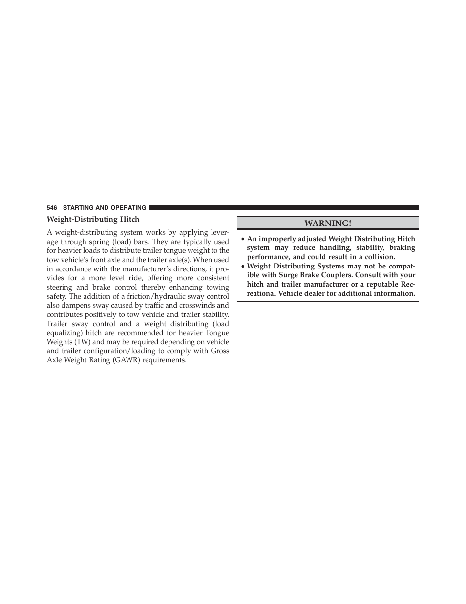 Weight-distributing hitch | Dodge 2015 Grand_Caravan - Owner Manual User Manual | Page 548 / 703