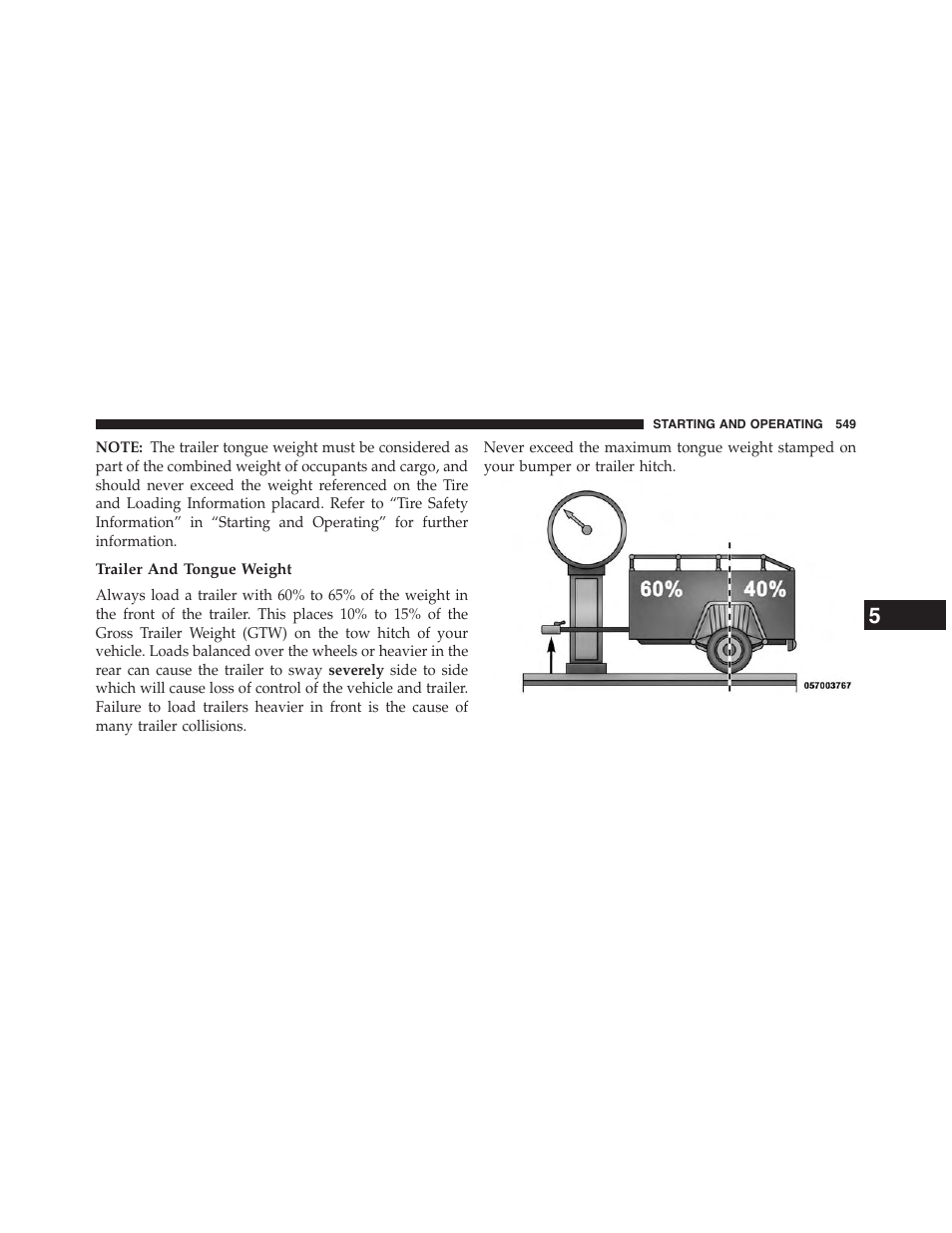 Trailer and tongue weight | Dodge 2015 Grand_Caravan - Owner Manual User Manual | Page 551 / 703