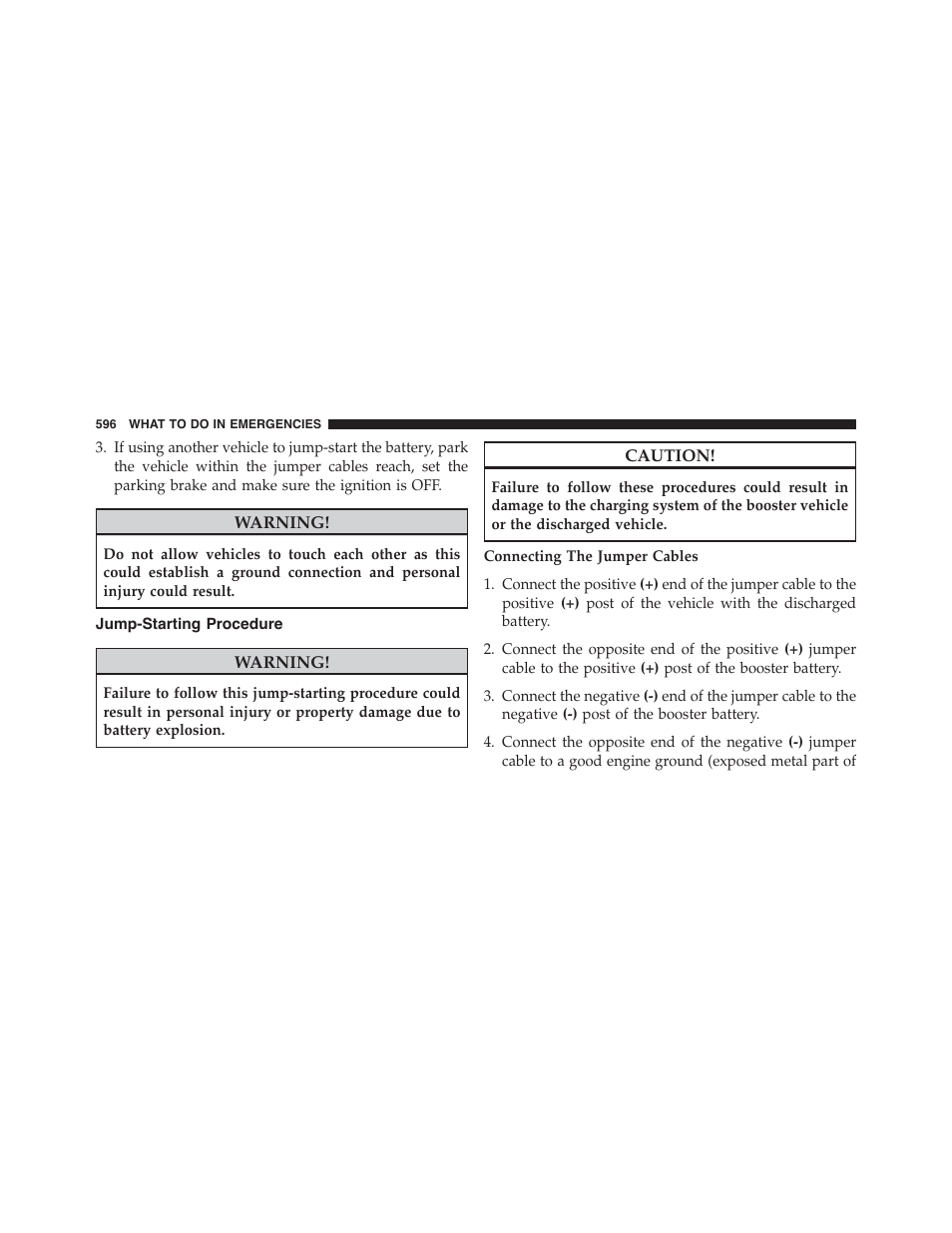 Jump-starting procedure | Dodge 2015 Grand_Caravan - Owner Manual User Manual | Page 598 / 703