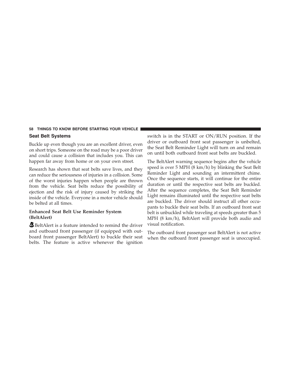 Seat belt systems, Enhanced seat belt use reminder system (beltalert) | Dodge 2015 Grand_Caravan - Owner Manual User Manual | Page 60 / 703