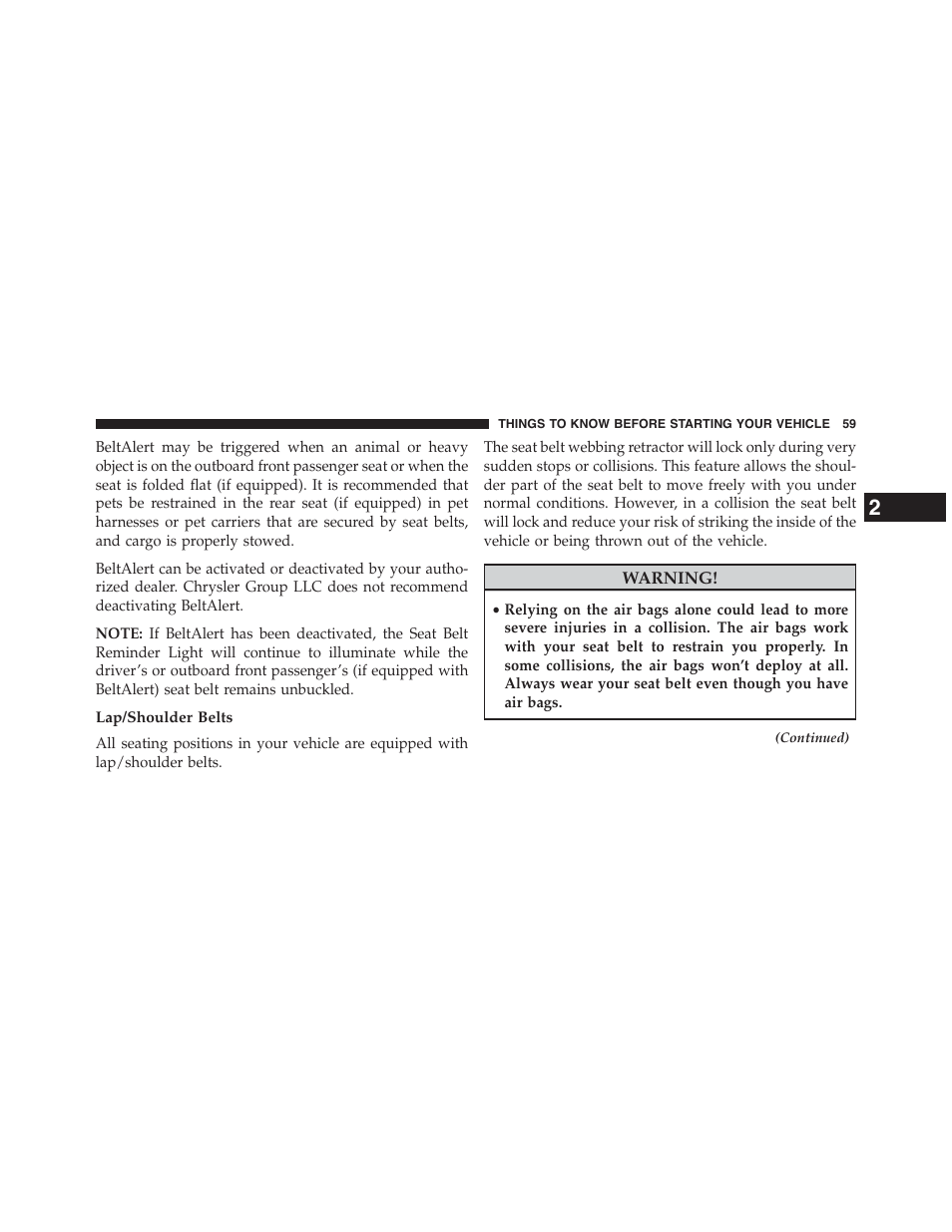 Lap/shoulder belts | Dodge 2015 Grand_Caravan - Owner Manual User Manual | Page 61 / 703