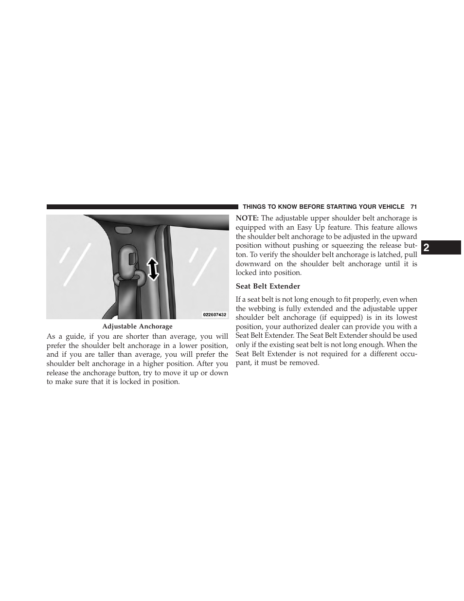 Seat belt extender | Dodge 2015 Grand_Caravan - Owner Manual User Manual | Page 73 / 703