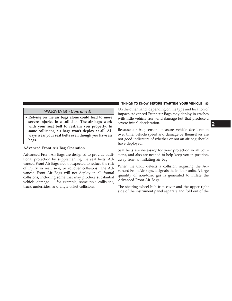 Advanced front air bag operation | Dodge 2015 Grand_Caravan - Owner Manual User Manual | Page 85 / 703