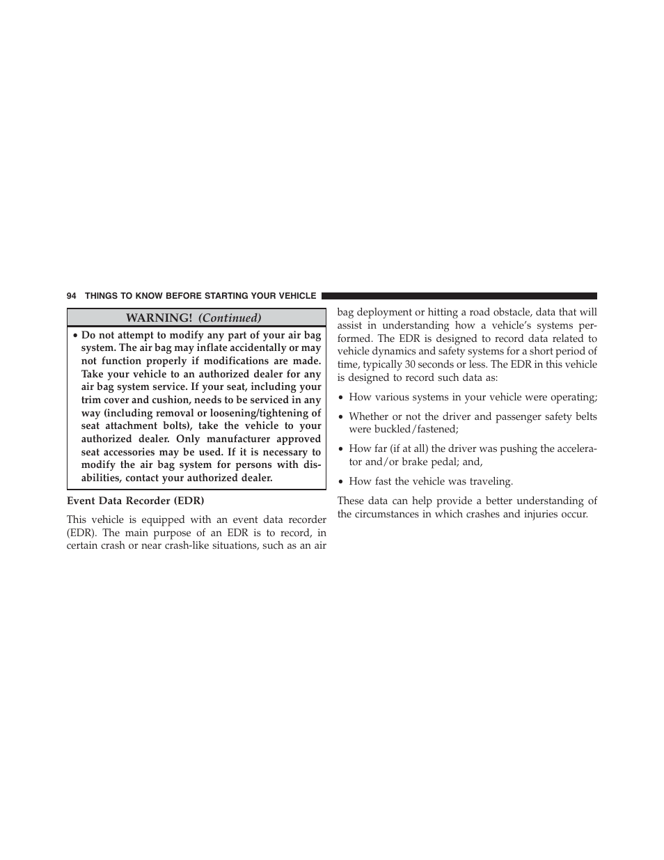 Event data recorder (edr) | Dodge 2015 Grand_Caravan - Owner Manual User Manual | Page 96 / 703