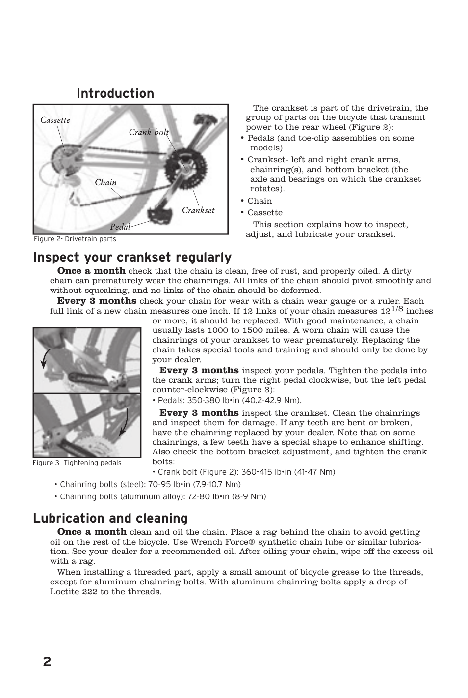 2introduction, Inspect your crankset regularly, Lubrication and cleaning | Bontrager 253427 User Manual | Page 2 / 4