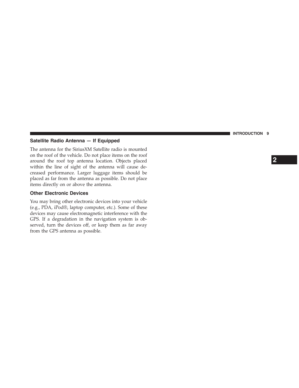 Satellite radio antenna — if equipped, Other electronic devices | Dodge 2015 Grand_Caravan - Uconnect 430/430N Manual User Manual | Page 10 / 146