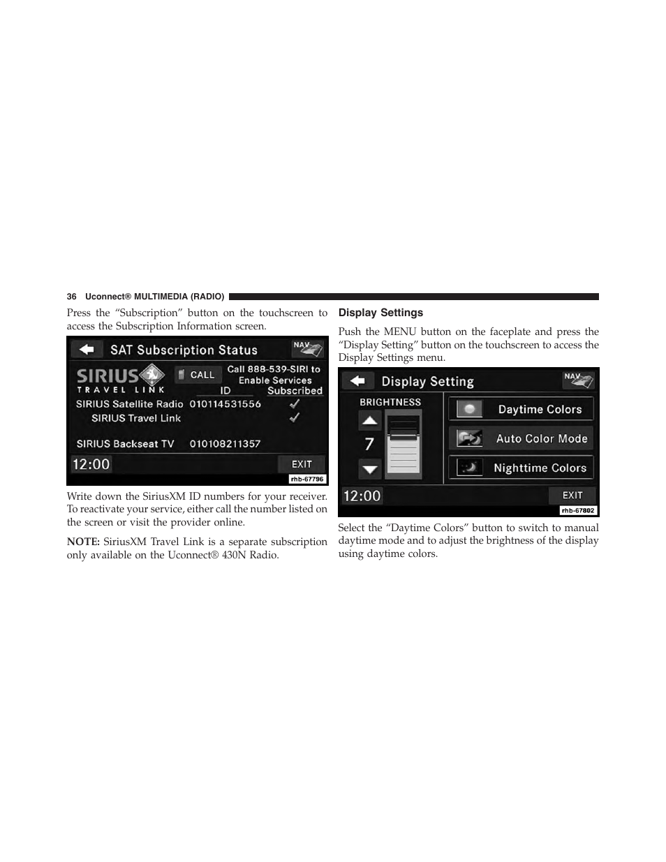 Display settings | Dodge 2015 Grand_Caravan - Uconnect 430/430N Manual User Manual | Page 37 / 146