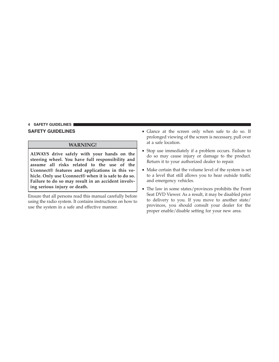 Safety guidelines | Dodge 2015 Grand_Caravan - Uconnect 430/430N Manual User Manual | Page 5 / 146