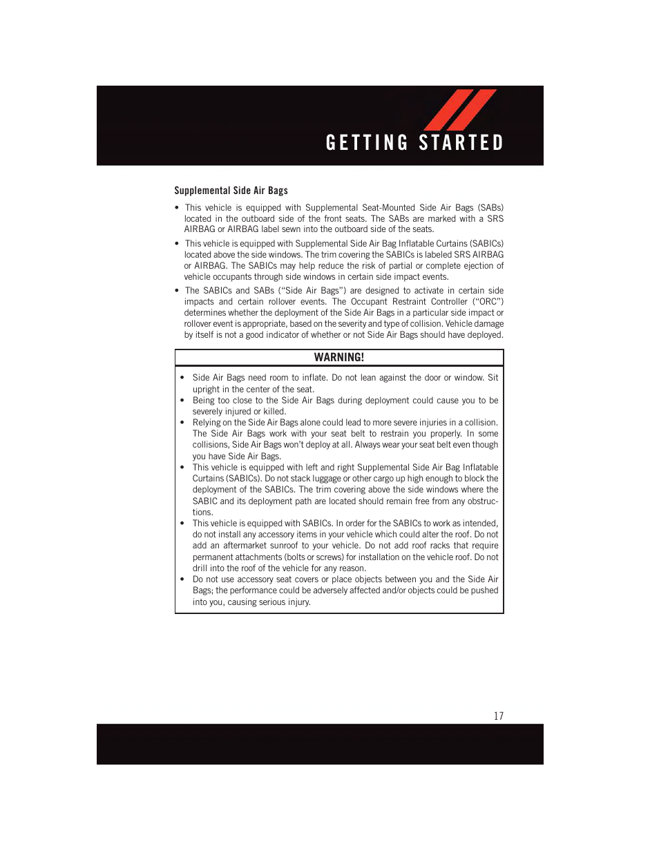 Supplemental side air bags | Dodge 2015 Grand_Caravan - User Guide User Manual | Page 19 / 140