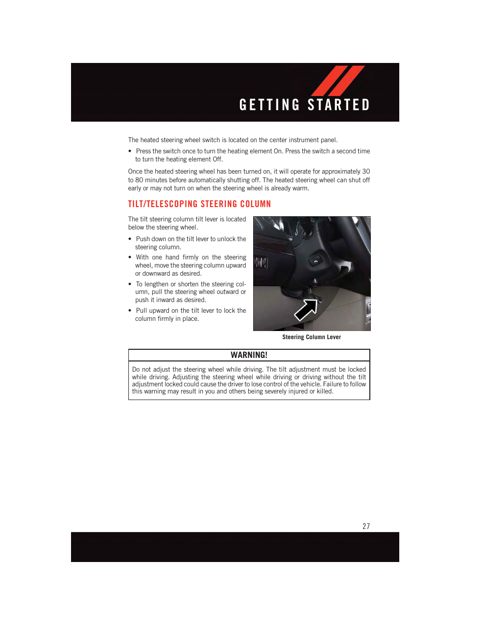 Tilt/telescoping steering column, Tilt/telescoping steering, Column | Dodge 2015 Grand_Caravan - User Guide User Manual | Page 29 / 140