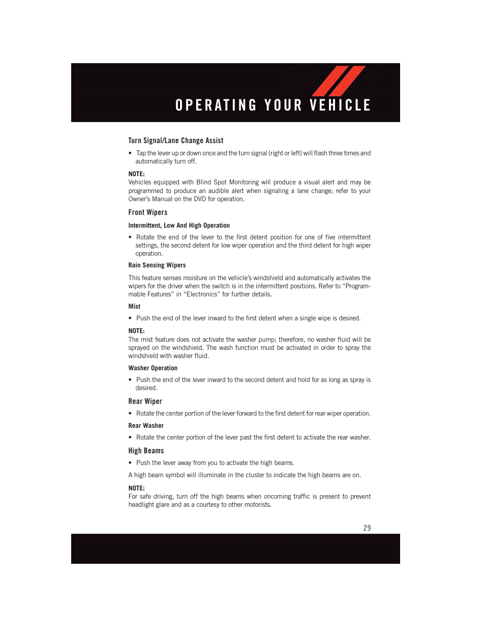 Turn signal/lane change assist, Front wipers, Rear wiper | High beams | Dodge 2015 Grand_Caravan - User Guide User Manual | Page 31 / 140