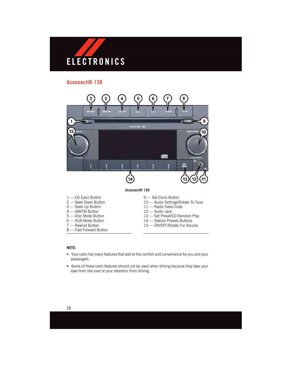 Uconnect® 130, Uconnect | Dodge 2015 Grand_Caravan - User Guide User Manual | Page 40 / 140