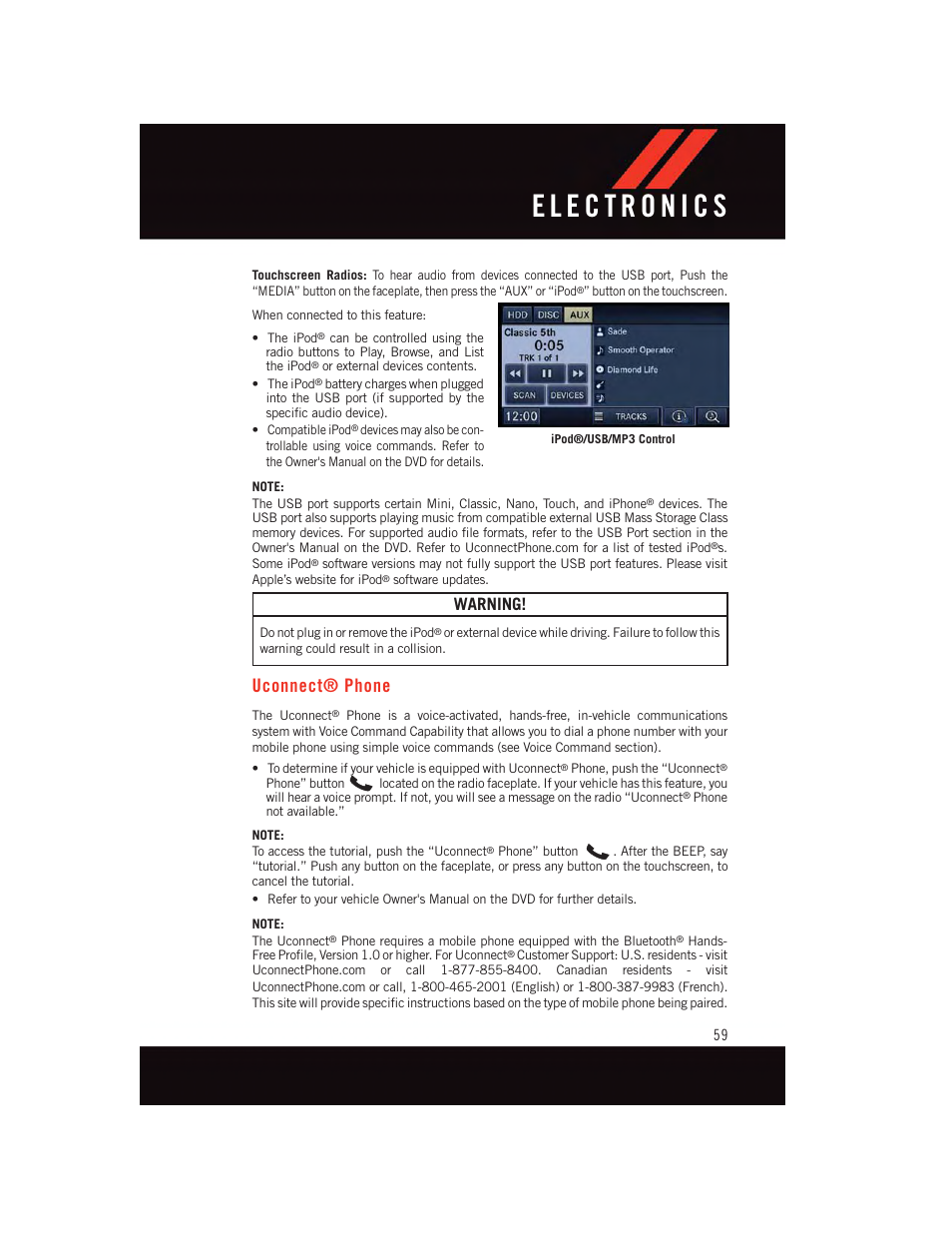 Uconnect® phone, Uconnect, Phone | Warning | Dodge 2015 Grand_Caravan - User Guide User Manual | Page 61 / 140