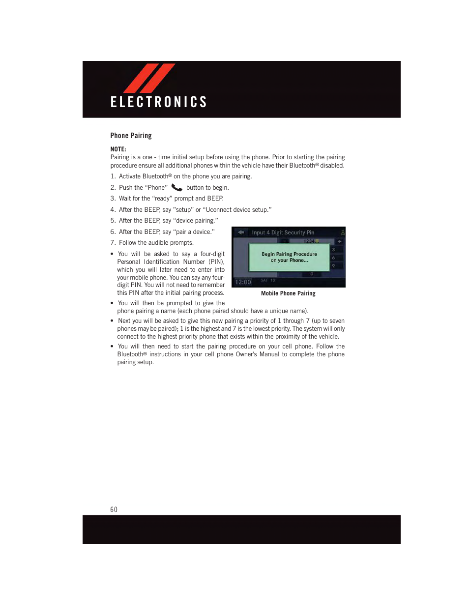 Phone pairing | Dodge 2015 Grand_Caravan - User Guide User Manual | Page 62 / 140