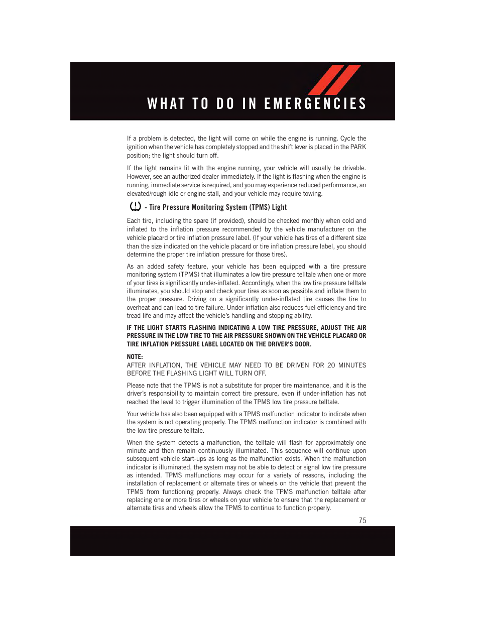 Tire pressure monitoring system (tpms) light | Dodge 2015 Grand_Caravan - User Guide User Manual | Page 77 / 140