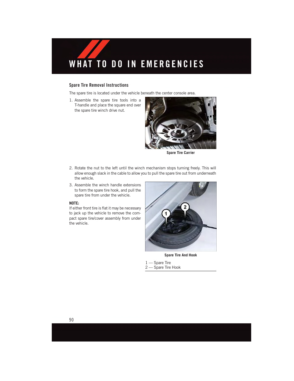 Spare tire removal instructions | Dodge 2015 Grand_Caravan - User Guide User Manual | Page 92 / 140