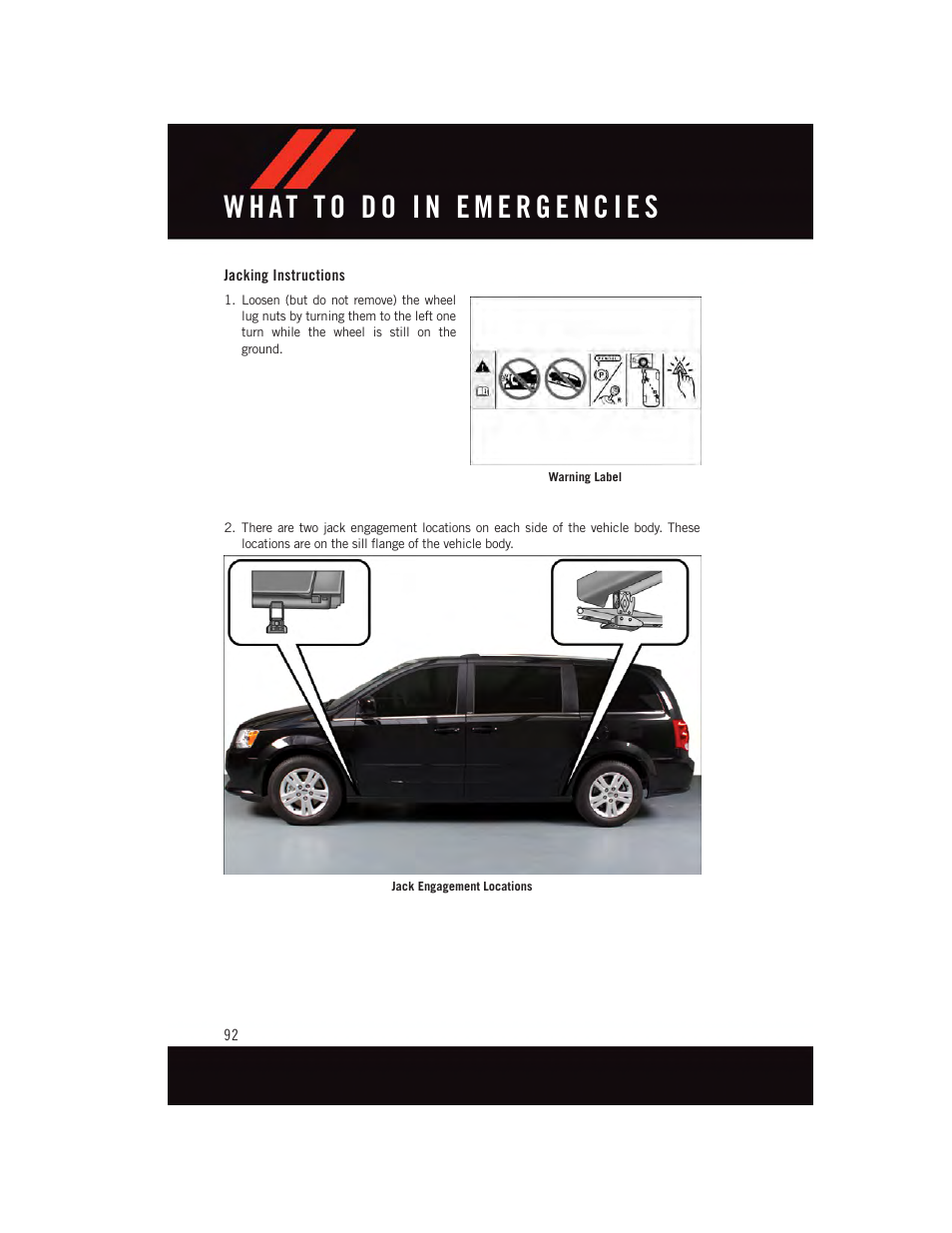 Jacking instructions | Dodge 2015 Grand_Caravan - User Guide User Manual | Page 94 / 140