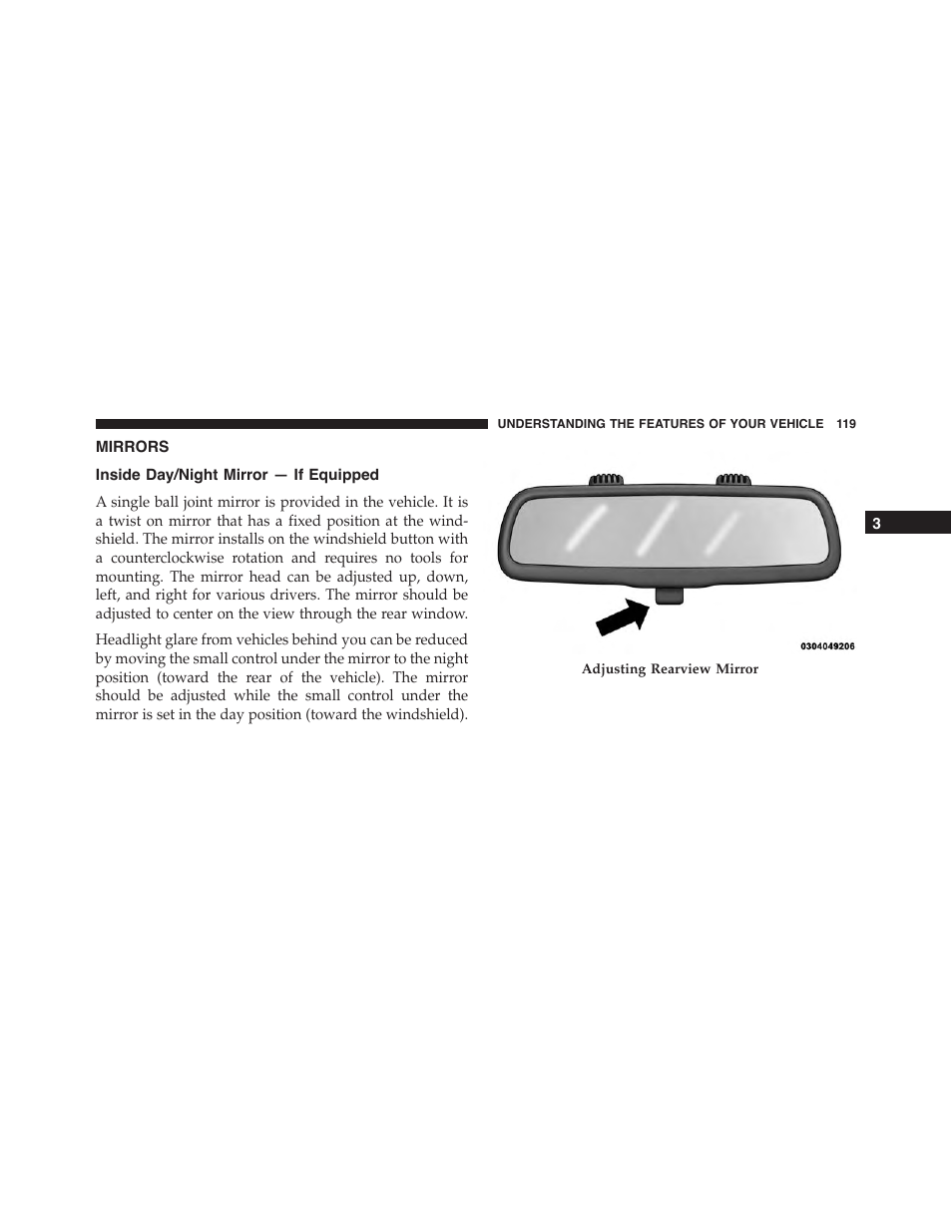 Mirrors, Inside day/night mirror — if equipped | Dodge 2015 Journey - Owner Manual User Manual | Page 121 / 657