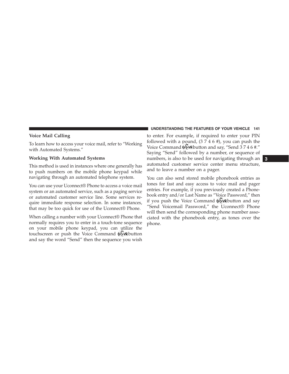 Voice mail calling, Working with automated systems | Dodge 2015 Journey - Owner Manual User Manual | Page 143 / 657