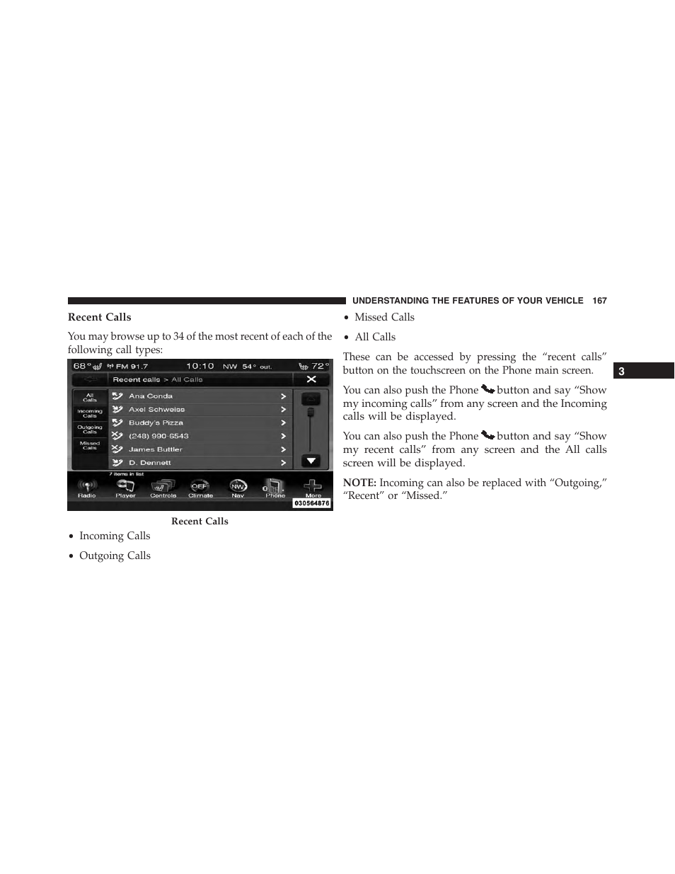 Recent calls | Dodge 2015 Journey - Owner Manual User Manual | Page 169 / 657