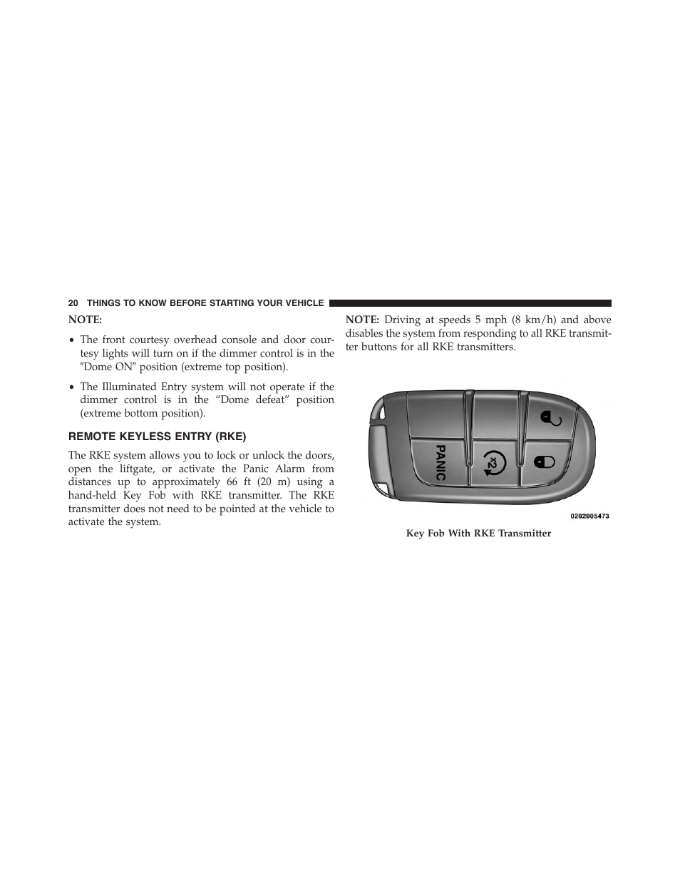 Remote keyless entry (rke) | Dodge 2015 Journey - Owner Manual User Manual | Page 22 / 657