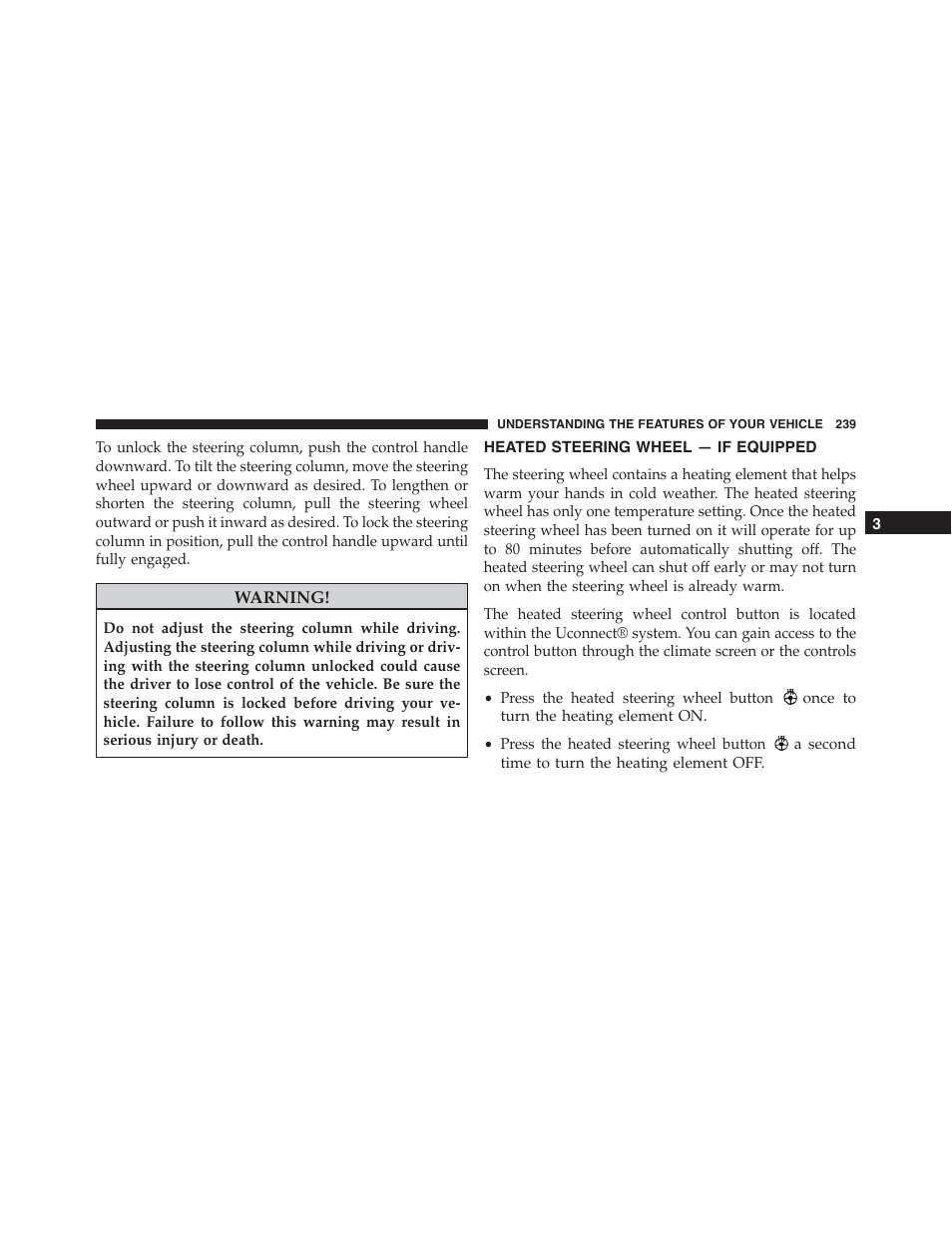 Heated steering wheel — if equipped | Dodge 2015 Journey - Owner Manual User Manual | Page 241 / 657