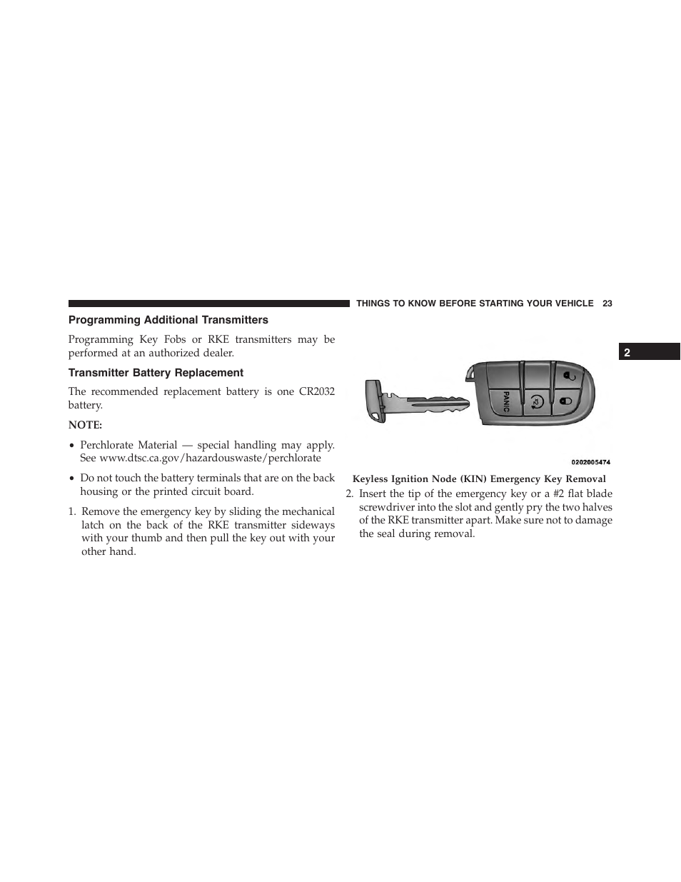 Programming additional transmitters, Transmitter battery replacement | Dodge 2015 Journey - Owner Manual User Manual | Page 25 / 657