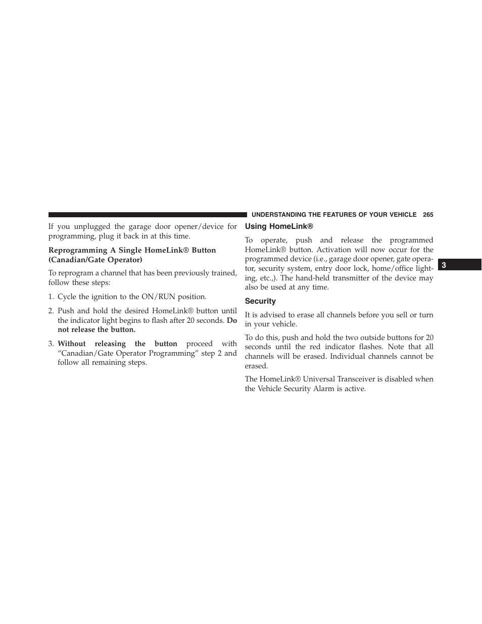 Using homelink, Security | Dodge 2015 Journey - Owner Manual User Manual | Page 267 / 657