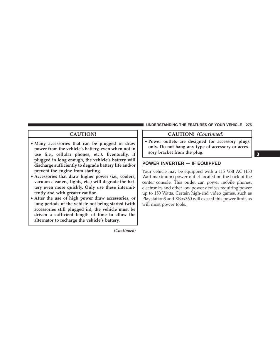 Power inverter — if equipped | Dodge 2015 Journey - Owner Manual User Manual | Page 277 / 657