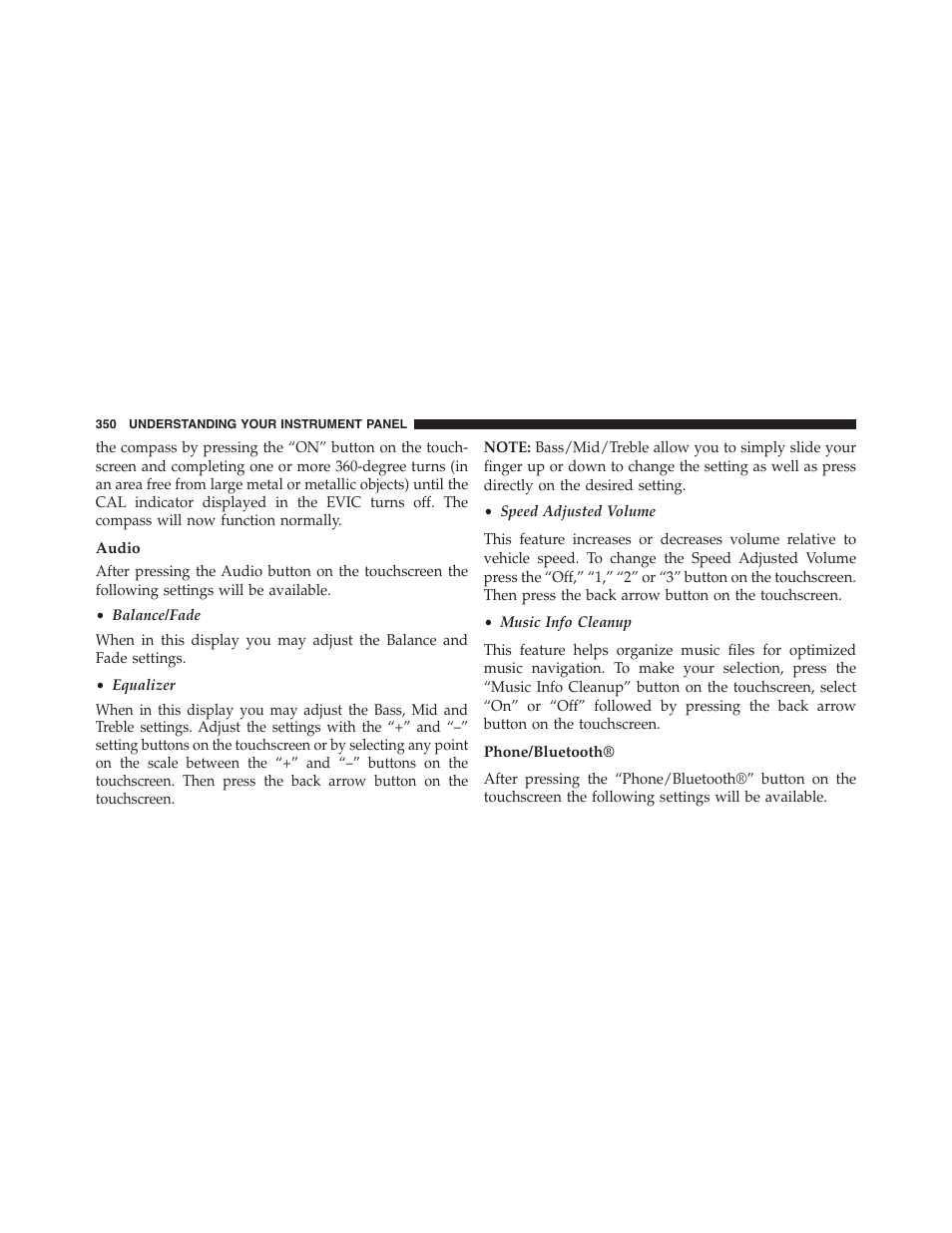Audio, Phone/bluetooth | Dodge 2015 Journey - Owner Manual User Manual | Page 352 / 657