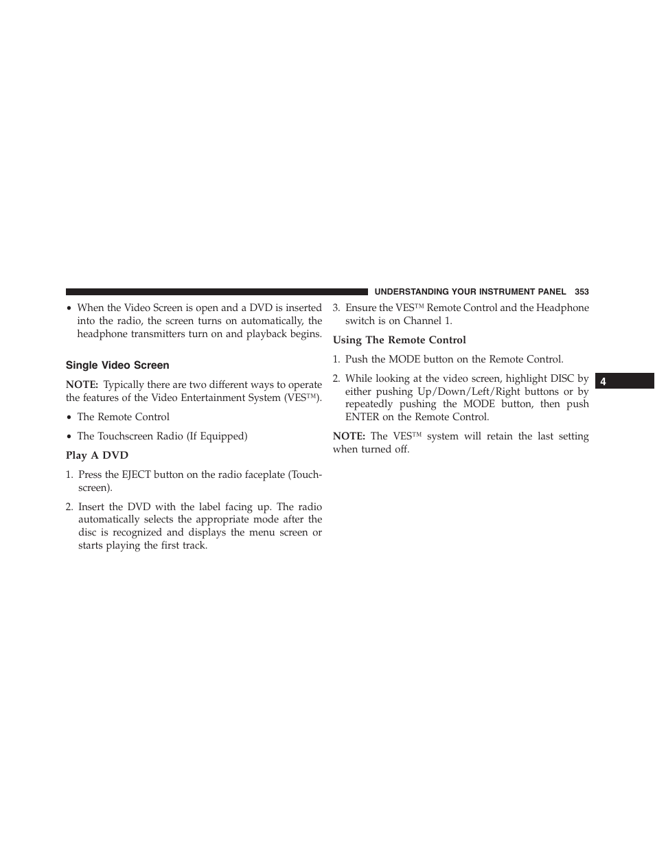 Single video screen, Play a dvd, Using the remote control | Dodge 2015 Journey - Owner Manual User Manual | Page 355 / 657