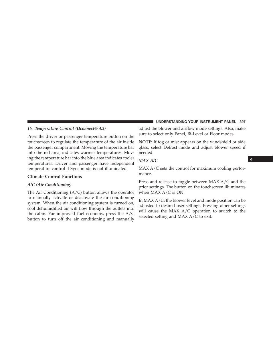 Climate control functions | Dodge 2015 Journey - Owner Manual User Manual | Page 399 / 657