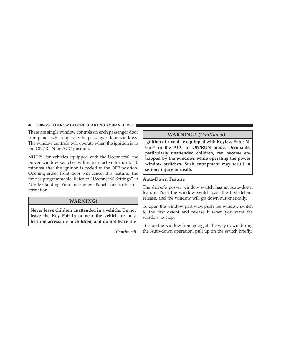 Auto-down feature | Dodge 2015 Journey - Owner Manual User Manual | Page 42 / 657