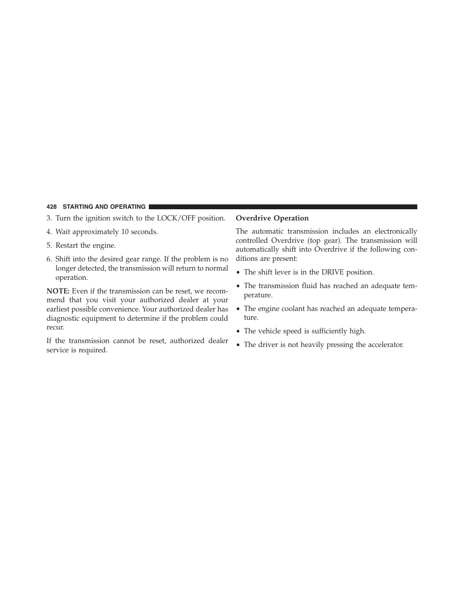 Overdrive operation | Dodge 2015 Journey - Owner Manual User Manual | Page 430 / 657