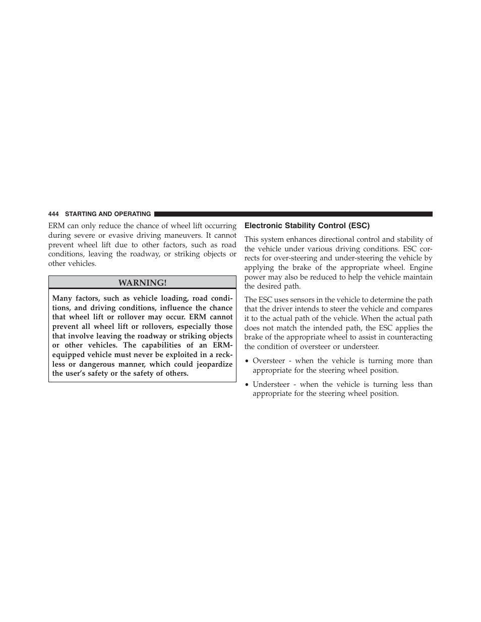 Electronic stability control (esc) | Dodge 2015 Journey - Owner Manual User Manual | Page 446 / 657