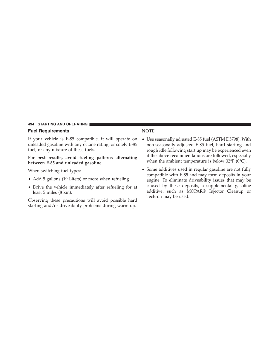 Fuel requirements | Dodge 2015 Journey - Owner Manual User Manual | Page 496 / 657
