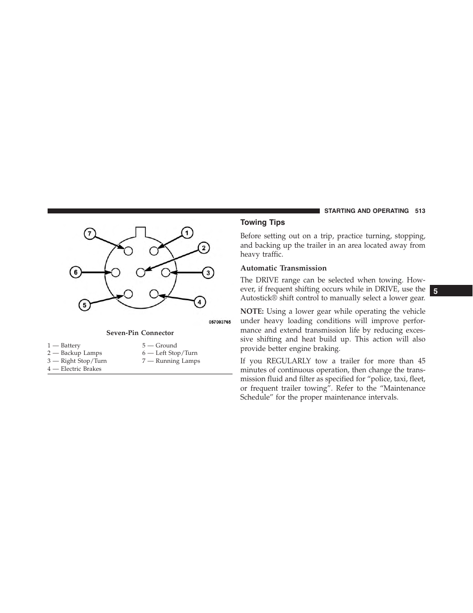 Towing tips, Automatic transmission | Dodge 2015 Journey - Owner Manual User Manual | Page 515 / 657