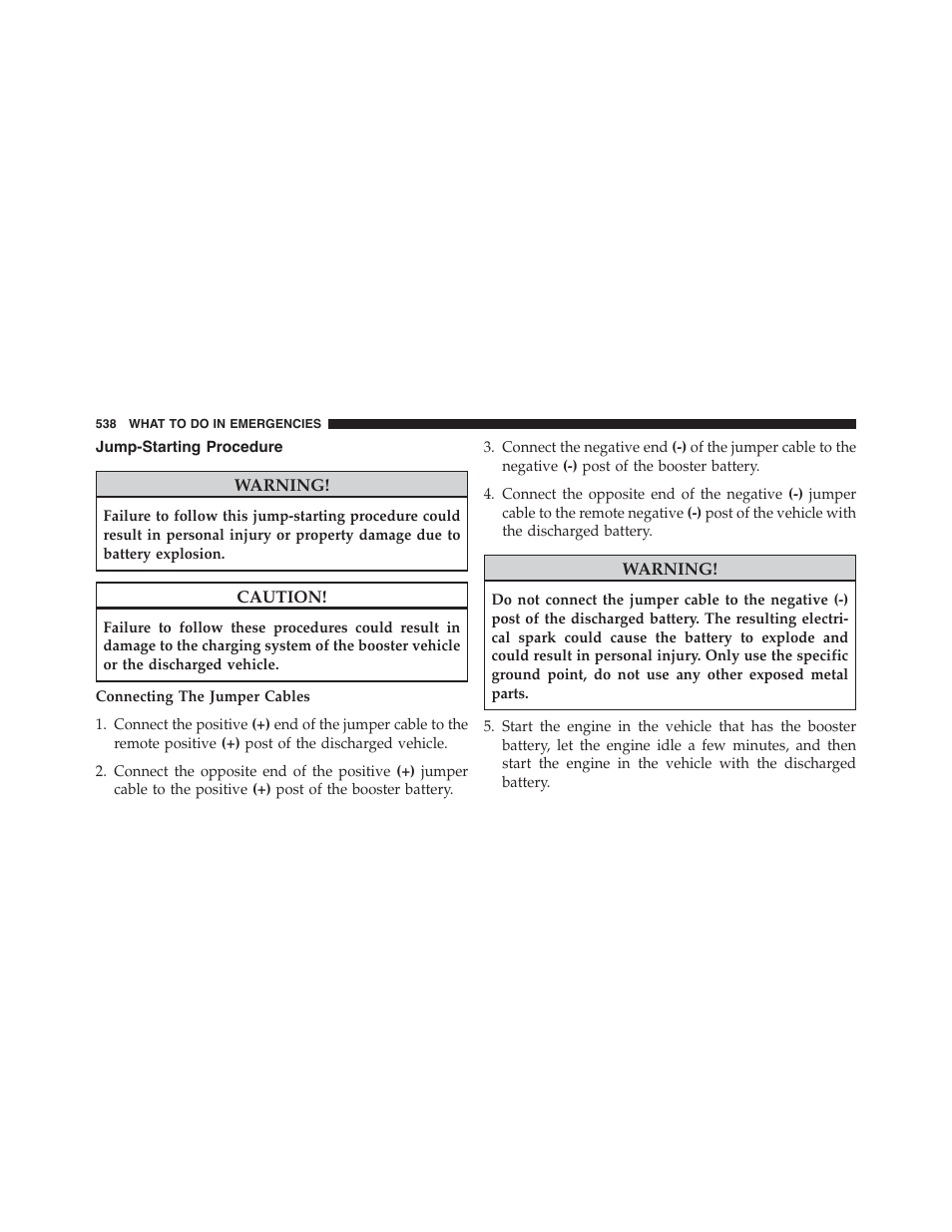 Jump-starting procedure | Dodge 2015 Journey - Owner Manual User Manual | Page 540 / 657