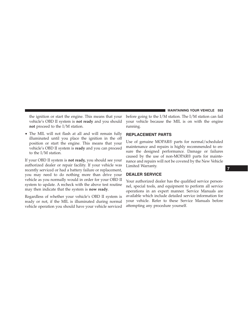 Replacement parts, Dealer service | Dodge 2015 Journey - Owner Manual User Manual | Page 555 / 657